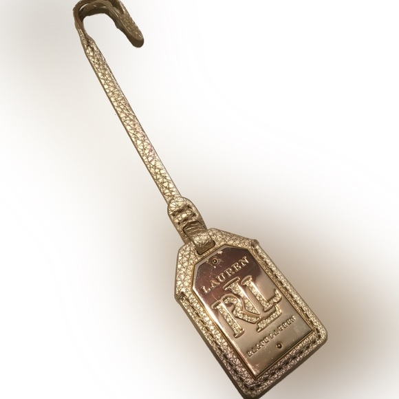 RALPH LAUREN Leather Gold Tone Metal KEY FOB BAG CHARM KEYCHAIN HANG TAG - Picture 2 of 5